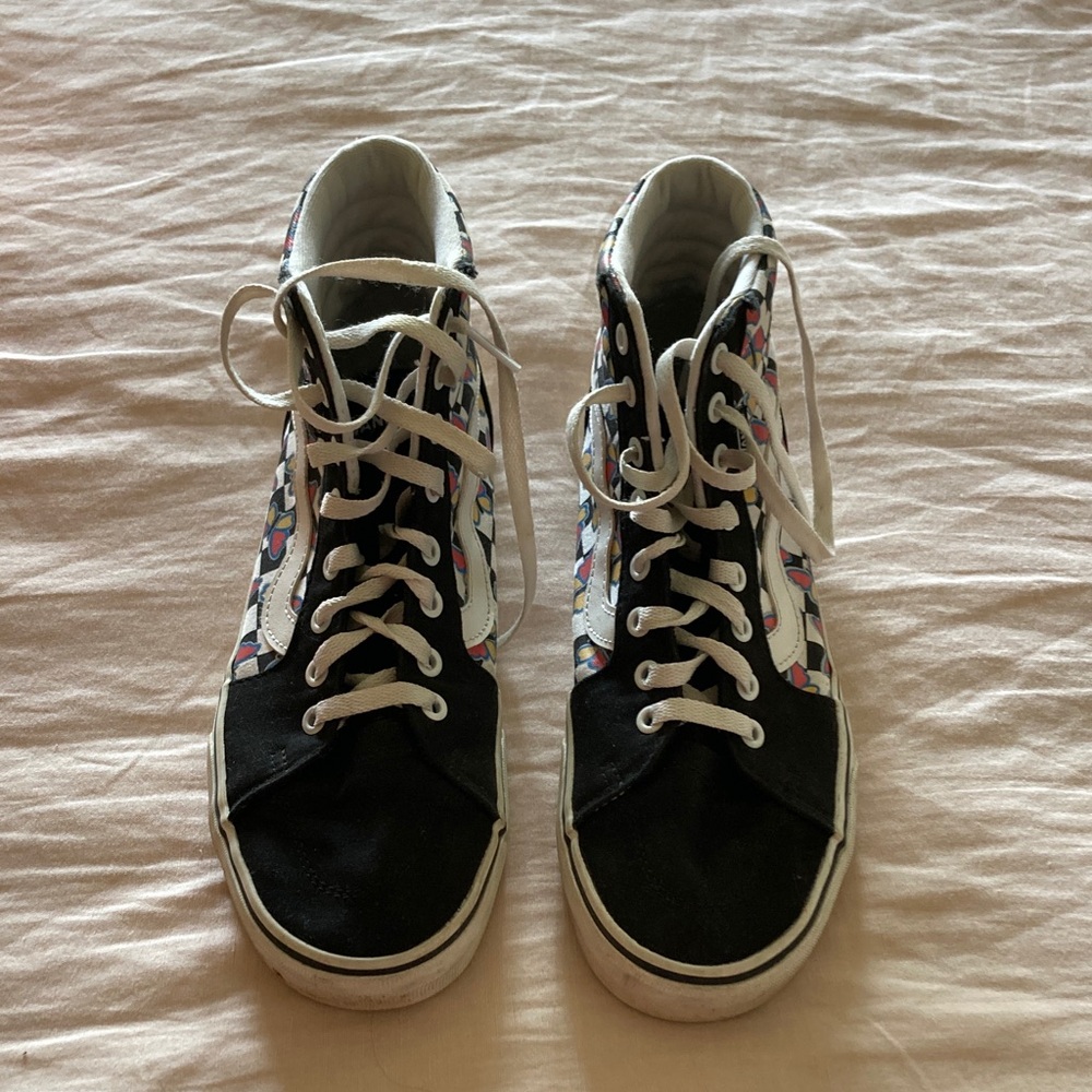 Vans Black and White High-Top Sneakers with Colorful Accents